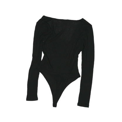 BP. NWT Cozy Ribbed Wrap Bodysuit Long Sleeve V-Neck Knit Black Size Medium