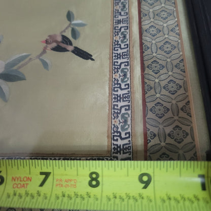 Silk Asian Wall art BIRD landscape florals outdoor wallhanging Vintage Framed