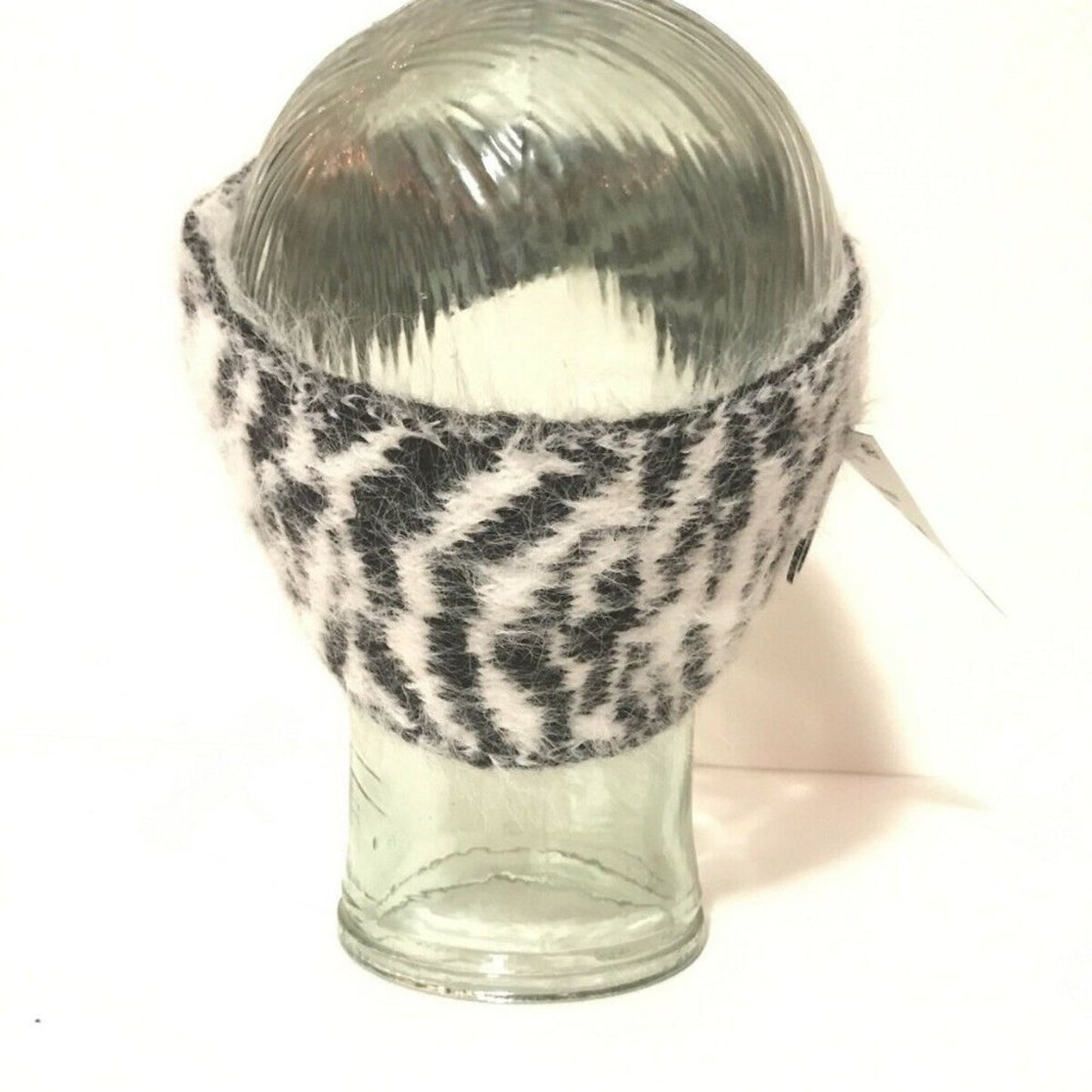 New DKNY Animal Zebra Print Front Twist Headband Ear Warmer Fuzzy Black White