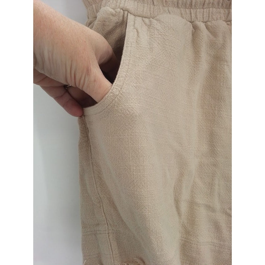 Blank NYC Womens NWT Cream Raw Hem Away From Here Linen Drawstring Shorts Small