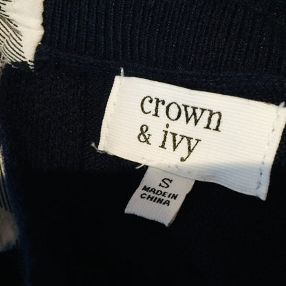 Crown & Ivy Hi-Low Blouse Top Long Sleeve Scoop Neck Tie Black check blue small