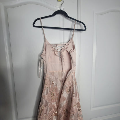 Sequin Hearts Size 7 Pink Women Spaghetti LaceUp Back BurnOut Organza Ball Gown