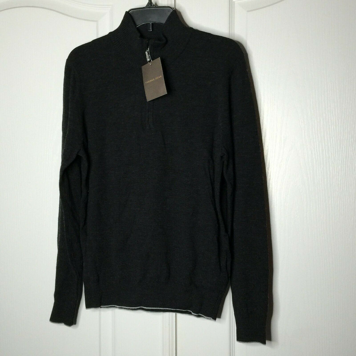 Thomas Dean Pullover Sweater 1/4 Zip Long Sleeves Stand-Up Collar Black Small