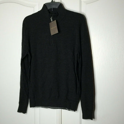 Thomas Dean Pullover Sweater 1/4 Zip Long Sleeves Stand-Up Collar Black Small