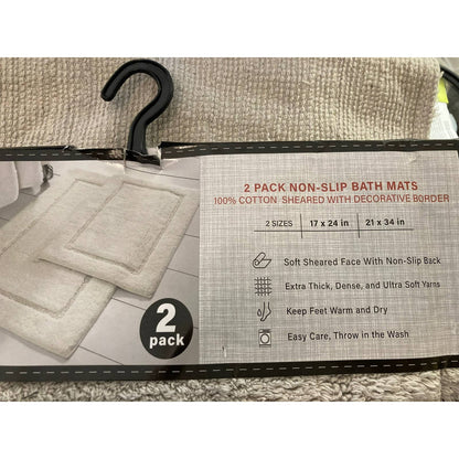 Modern Threads 2-Pack Non-Slip Backing Solid Loop Bath Mat Set in Silver NWT