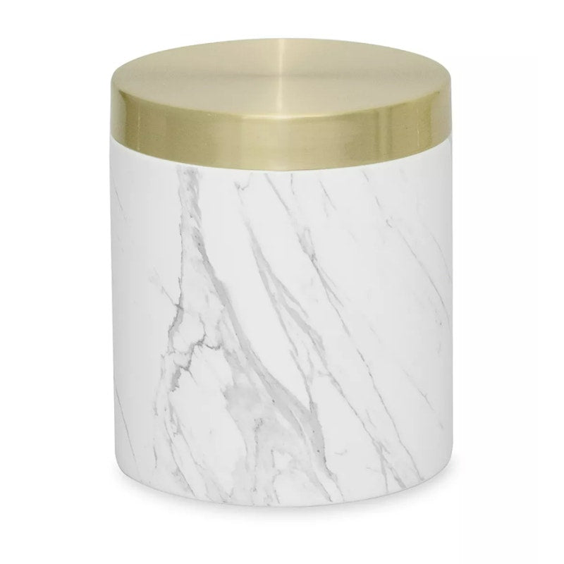 DKNY Faux Marble Jar with Gold Tone Lid Mixed Media Cover White Gray Black NWT