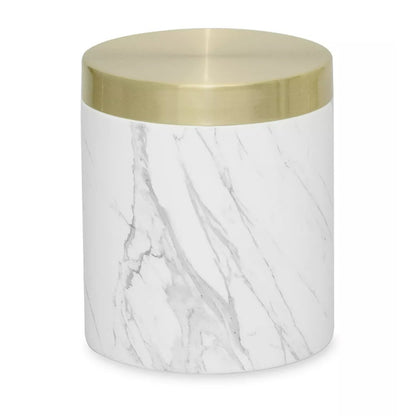 DKNY Faux Marble Jar with Gold Tone Lid Mixed Media Cover White Gray Black NWT