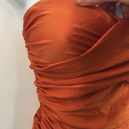 Tiger Mist Women's Ruched Strapless Tube Dress Off Shoulder Orange Size Medium