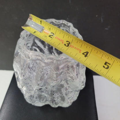 Vintage Ingrid Glashutte Ice block MCM vase 5.5" tall Clear Glass Bark Texture