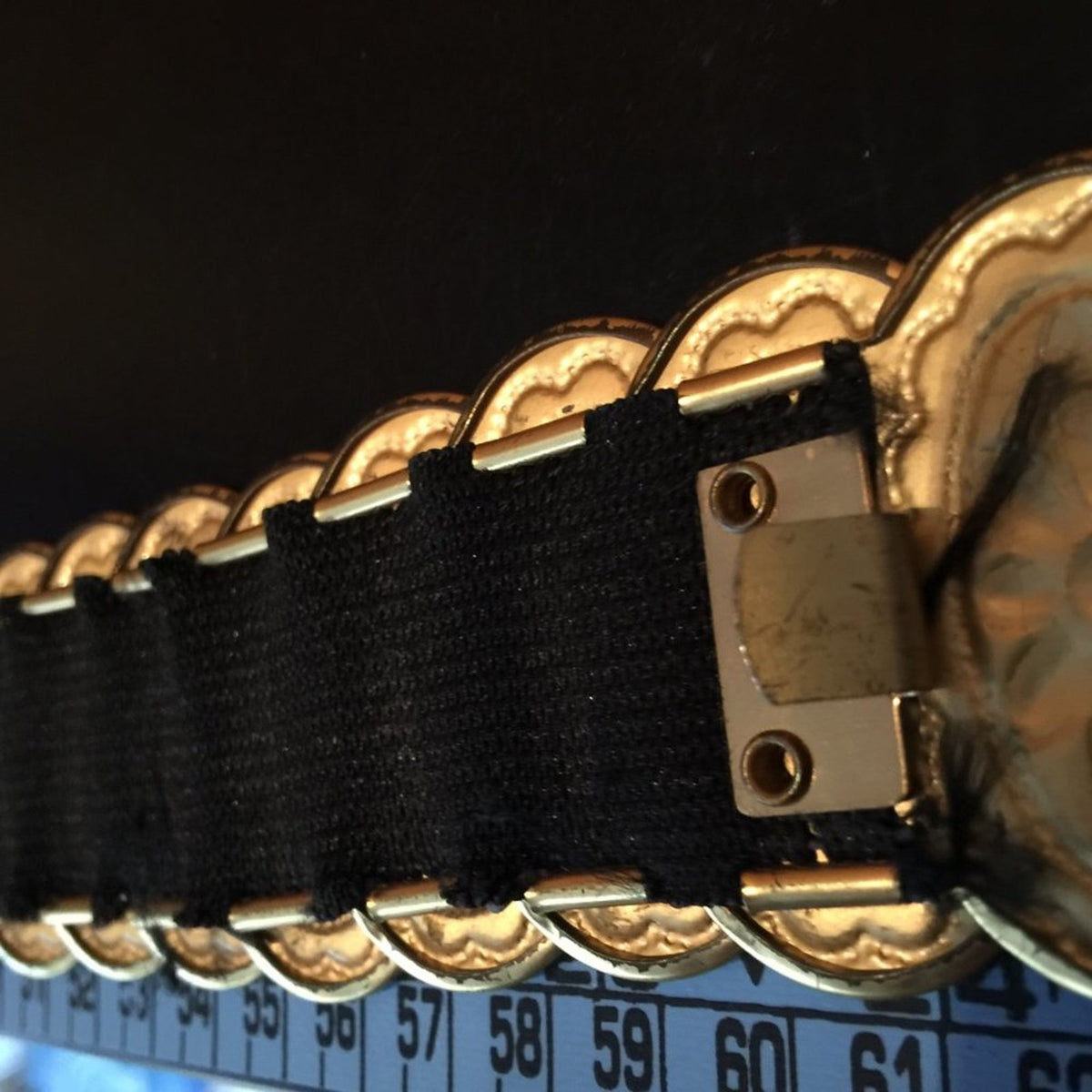 Vintage 1980s Belt Stretch concho gold Metal Elastic Size Medium/ Large DISCO