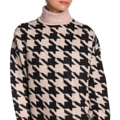 Vince Camuto Pullover Sweater Turtleneck Sweater Houndstooth Large Winter Heavy