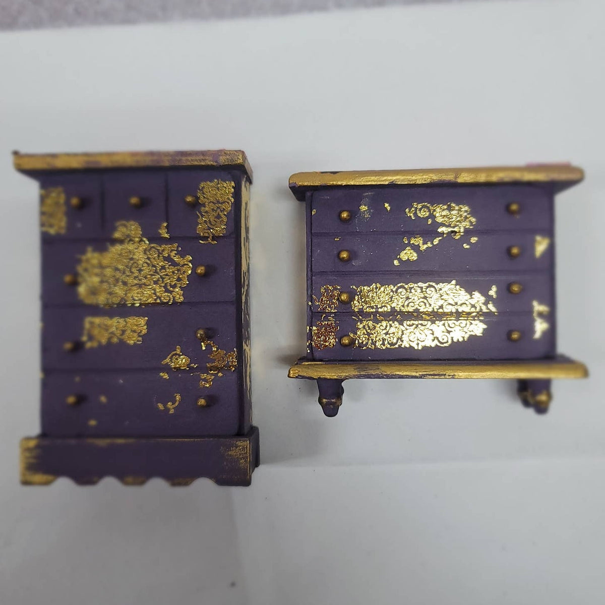 Handpainted Doll Furniture chest of drawers dresser purple gold BOHO Punk funky