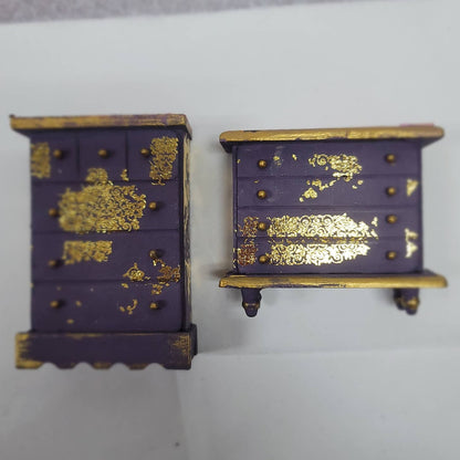 Handpainted Doll Furniture chest of drawers dresser purple gold BOHO Punk funky
