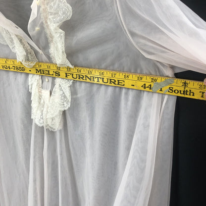 Vintage Pink Sheer Chiffon Ruffle Lace Nightgown Robe Romantic Loungewear