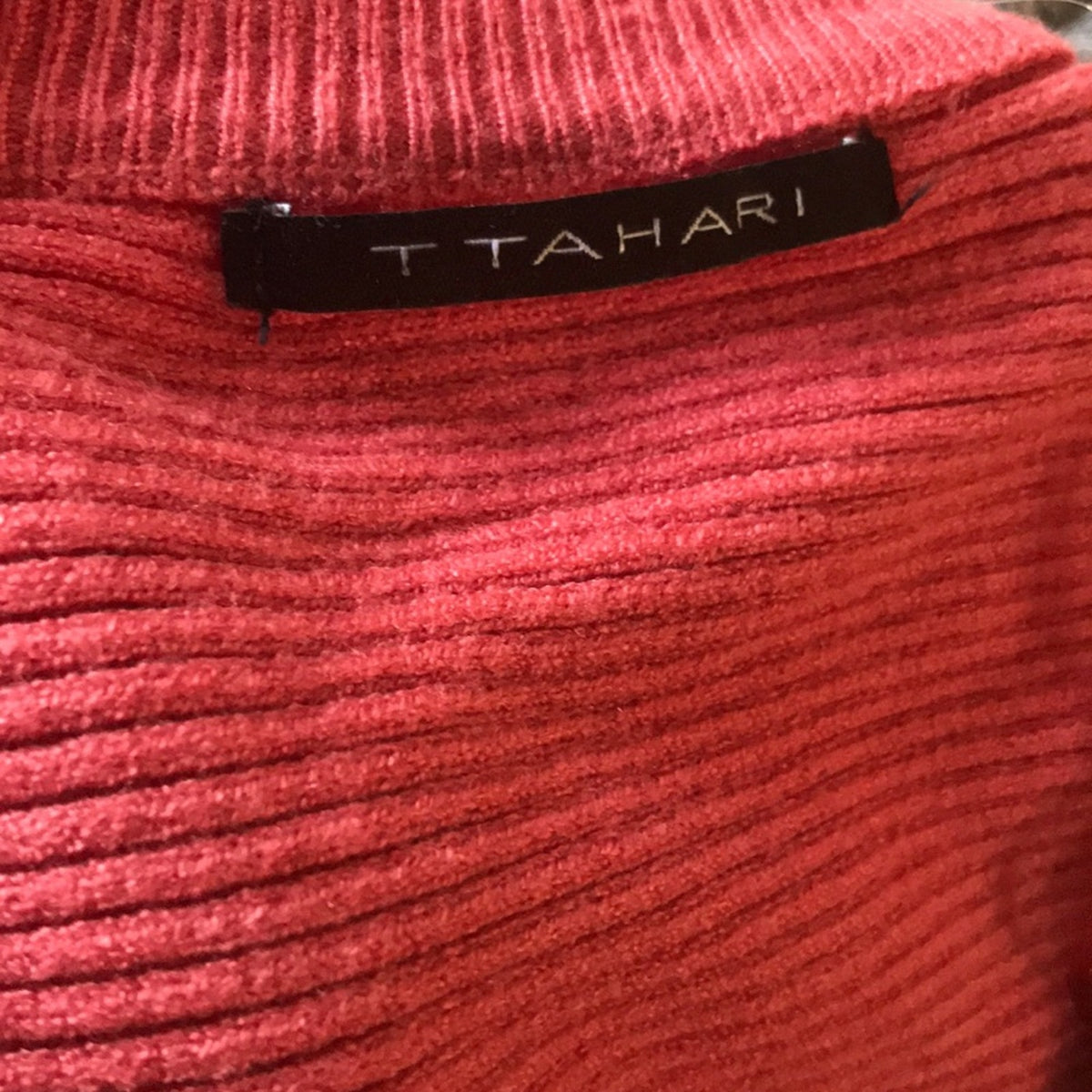 T Tahari Ottoman Ribbed Knit Button Front Cardigan Size Small Salmon button up