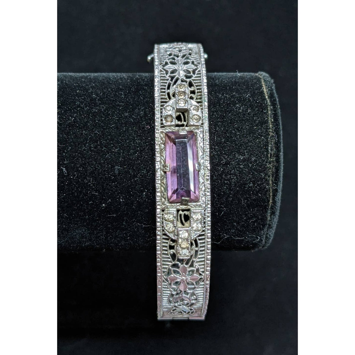 Peckham and Sons JHP 1920s Antique Amethyst Rhodium Plated Cuff Bangle