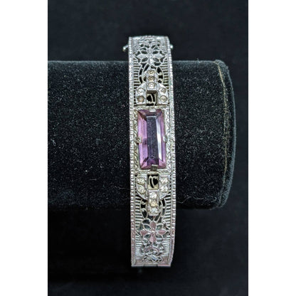 Peckham and Sons JHP 1920s Antique Amethyst Rhodium Plated Cuff Bangle
