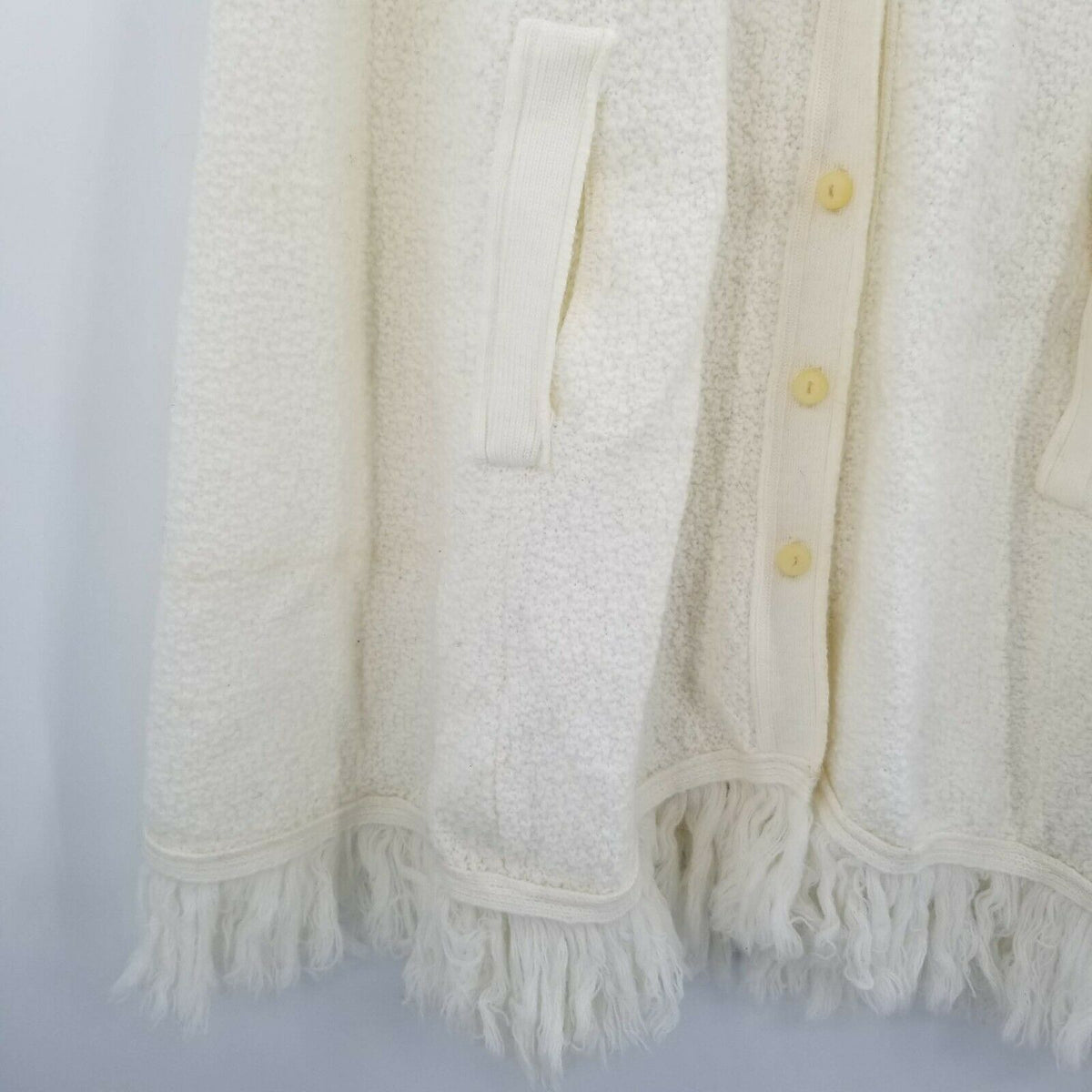 British Vogue Cardigan Button Poncho BOHO Poncho Arm Sleeves Collared Neck Ivory