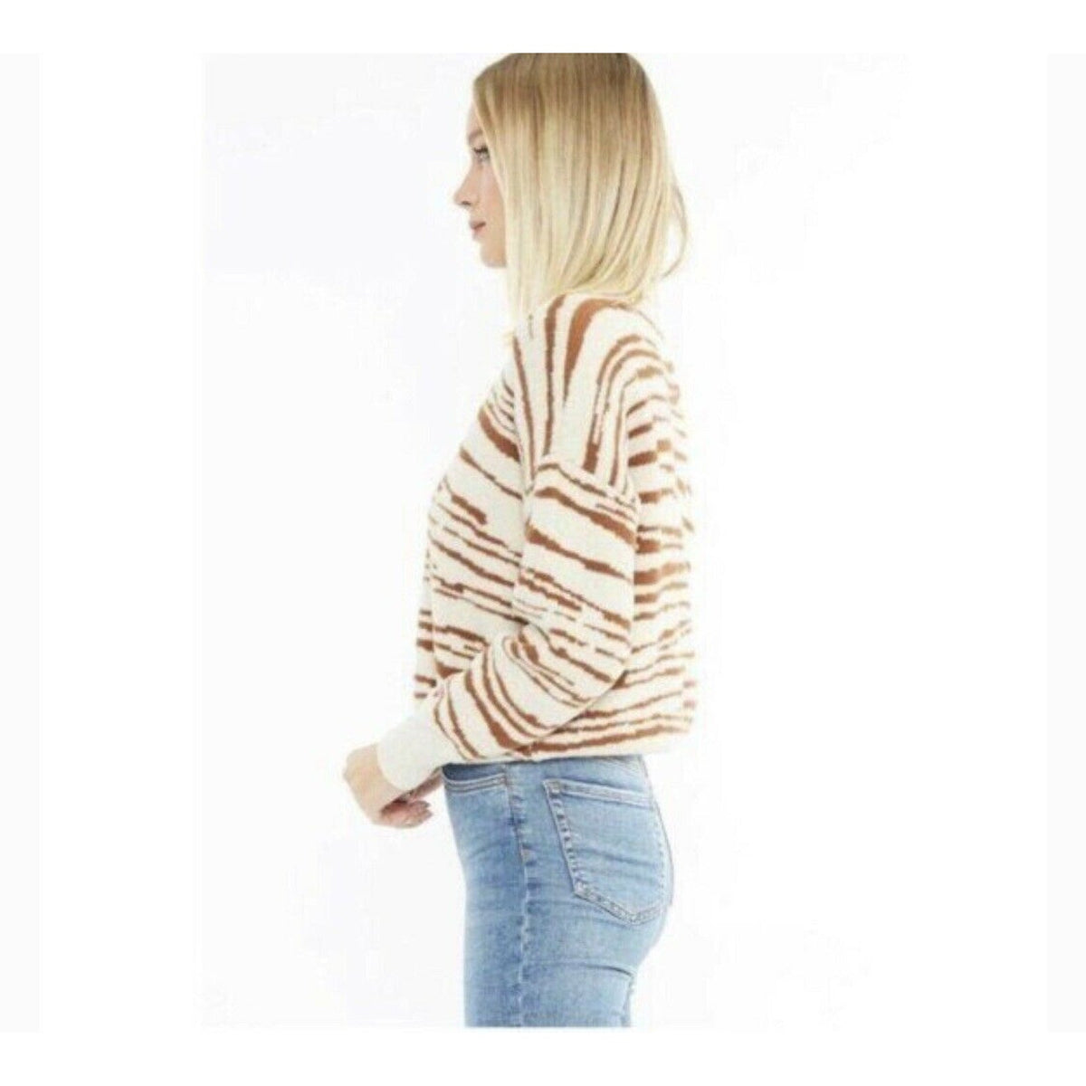 4SI3NNA Sweater Women's Small Zebra Tan Brown Nylon Blend