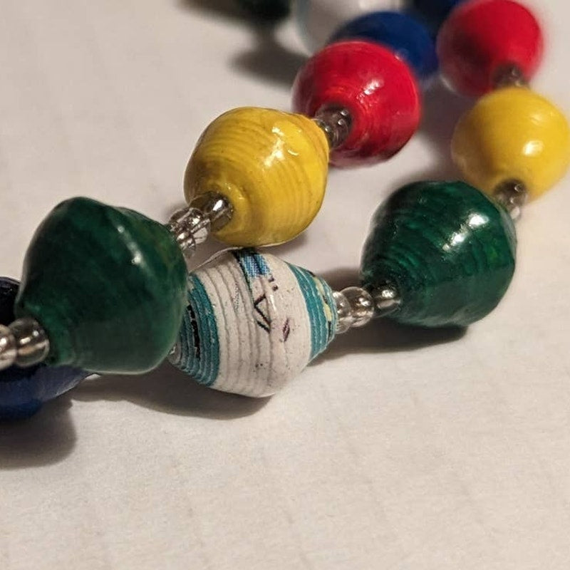 Vintage Handmade Jewelry Rainbow Single strand Sealed Paper Beads Necklace 38"