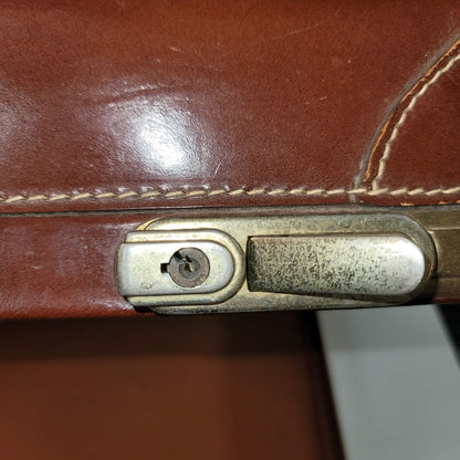 Leather suitcase briefcase VINTAGE handles Brown/tan stiitching 1940s