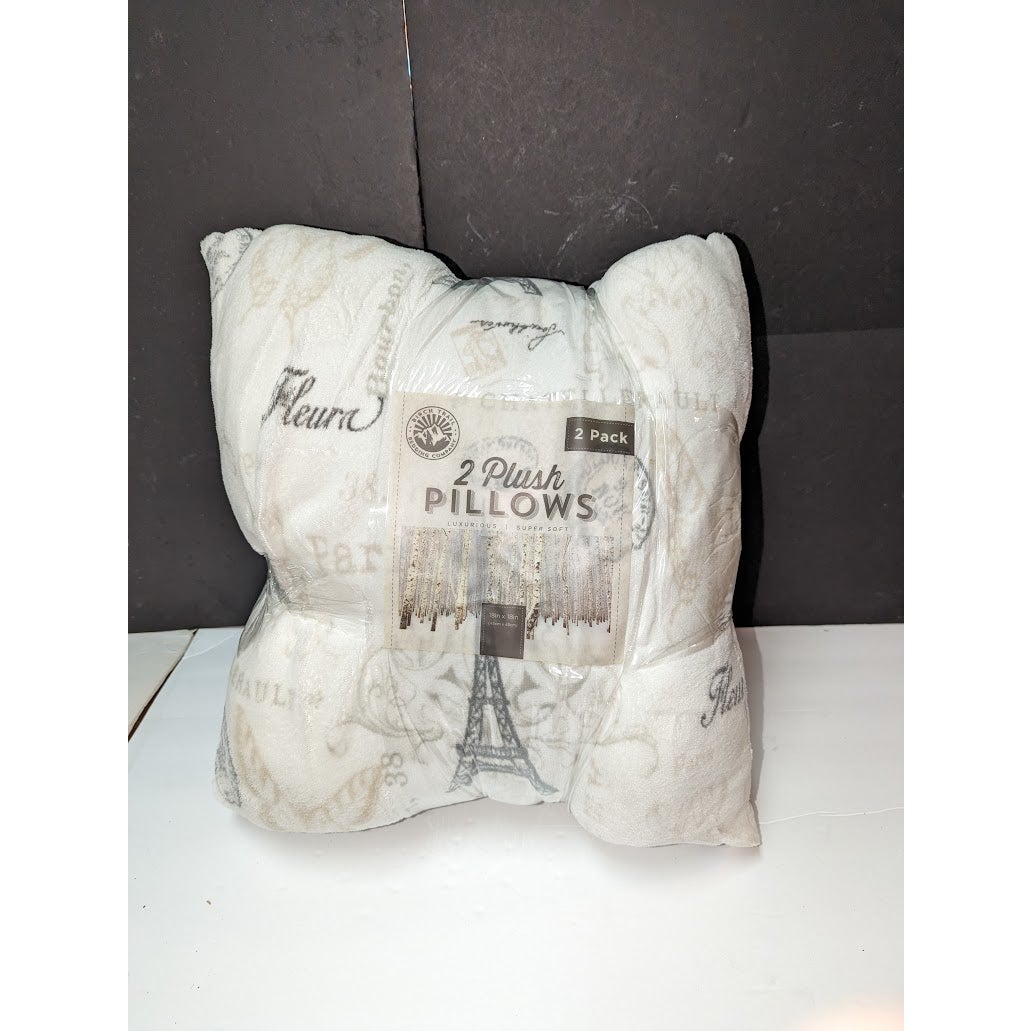 BIRCH TRAIL Bedding Paris Amour Plush Pillows 18" Decorative 2-Pack Taupe New