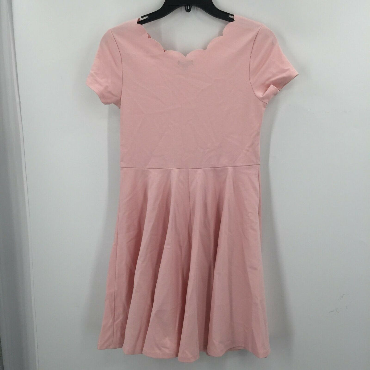 Zunie Skater Dress Peplum Front Round Neck Cap Sleeve Light Wash Solid Pink 16