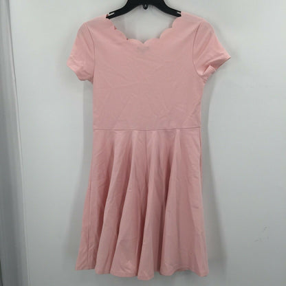 Zunie Skater Dress Peplum Front Round Neck Cap Sleeve Light Wash Solid Pink 16