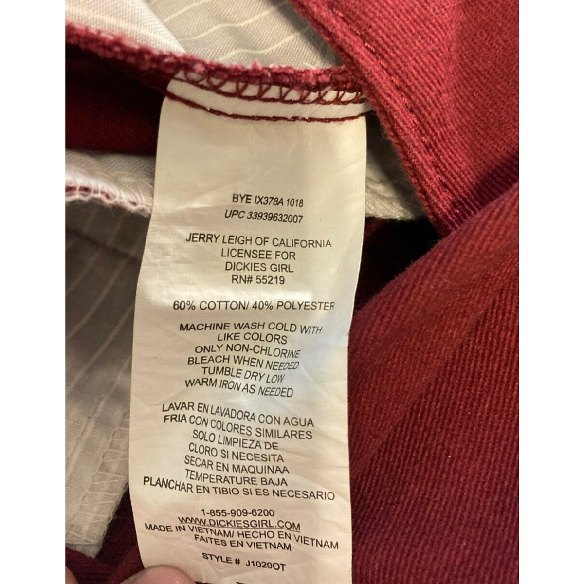 Dickies Straight Leg Juniors Flat Front Mid Rise Pants Size 11/30 Burgundy NWT