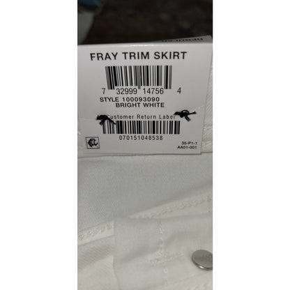 Inc Destructed Fray-Trim Crossover Bright White Denim Skirt Size 0