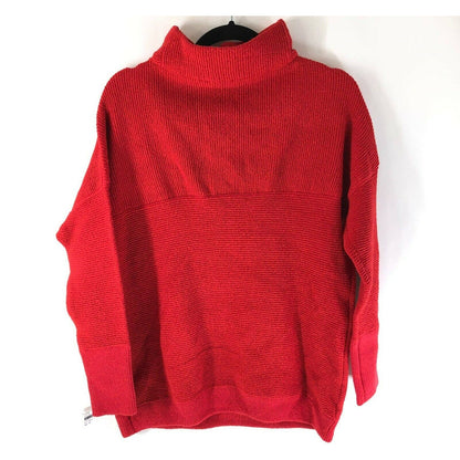 RDI Womens Pullover Sweater Large Poppy Red NWT Long Sleeves Horizontal Rib Knit
