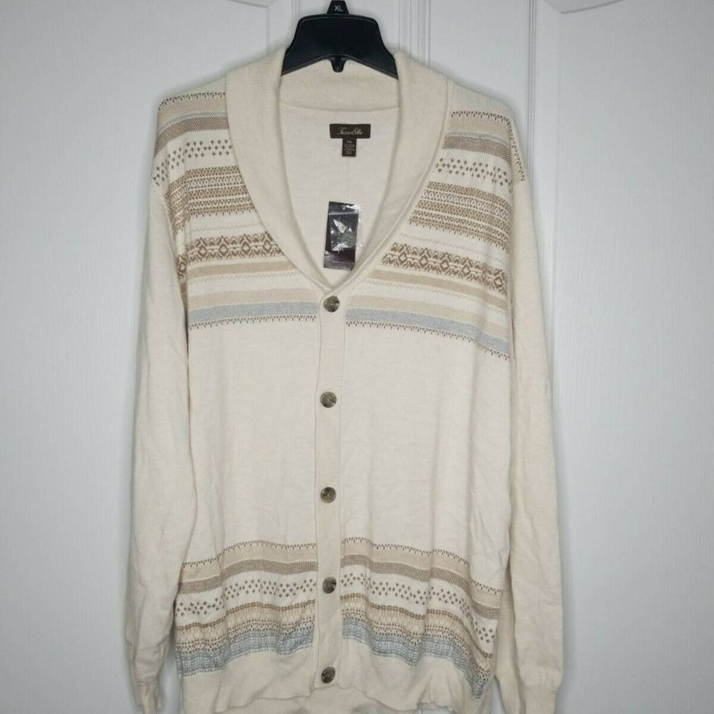 Tasso Elba Geo Stripe Knit Cashmere Blend Sweater Cardigan XXL Original NEW