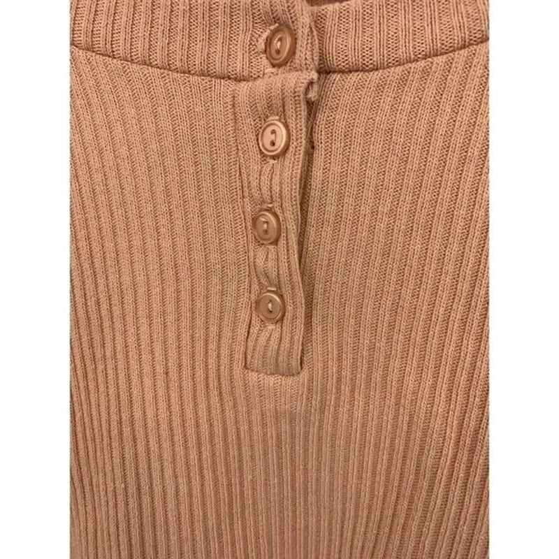 Lush Crop Top Small Cafe Creme/Peach NEW Rib Knit Buttoned Henley Long Sleeves