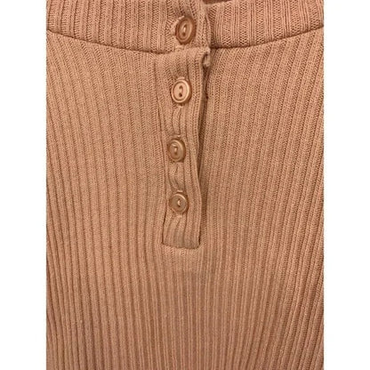 Lush Crop Top Small Cafe Creme/Peach NEW Rib Knit Buttoned Henley Long Sleeves