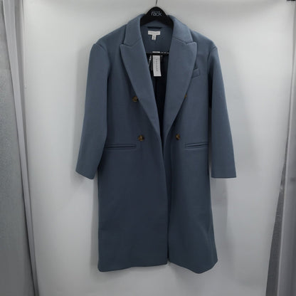 Topshop Brooke Double Breasted Long Coat Collared Neck Four Button Up Blue SZ 4