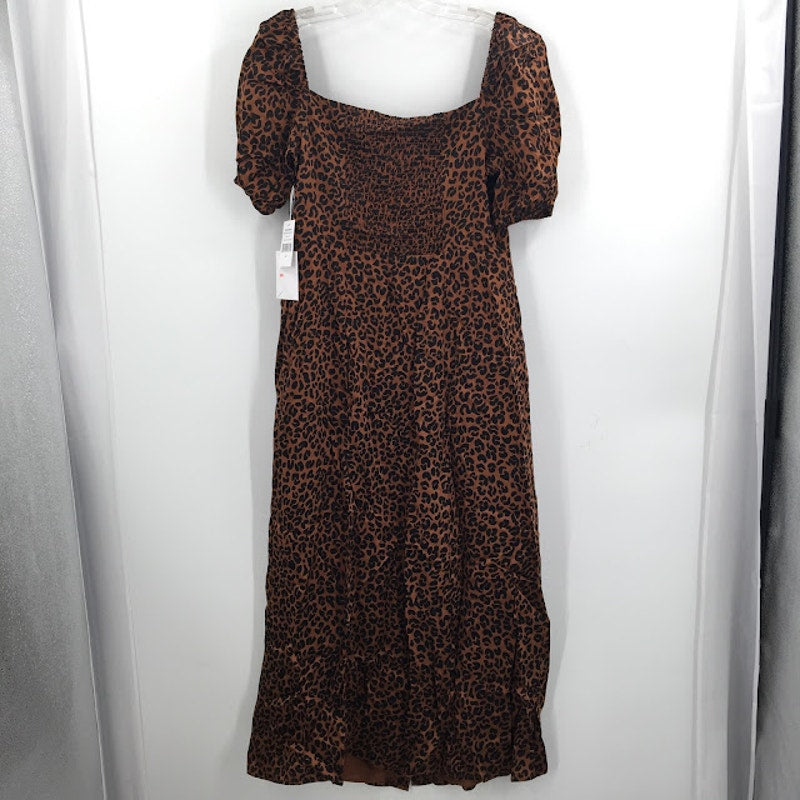 Good American Leopard Print Dress Corset Puff Sleeve Maxi Size 4 NWT