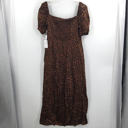 Good American Leopard Print Dress Corset Puff Sleeve Maxi Size 4 NWT