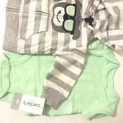 NWT Carters Baby Boy 3 Piece Set Jacket Newborn Pants One Piece Hoodie Mulitcolo
