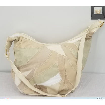 Vintage Cream Brown patchwork leather hobo bag purse handbag