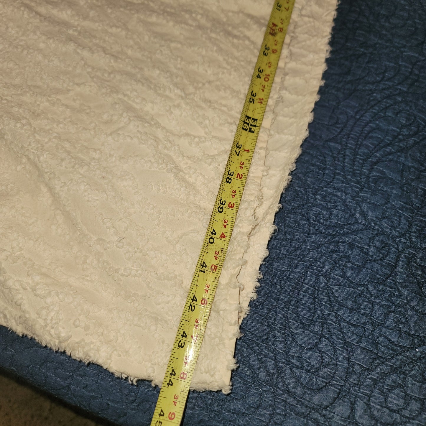 Vintage Cream Crosshatch Full Chenille Bedspread Blanket Farmhouse Cabin