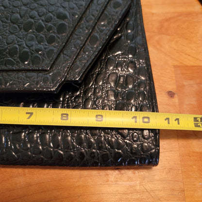 Vintage Black Faux Alligator Clutch Shoulder Bag Mid-Century Modern Glam
