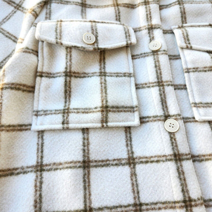 Treasure & Bond Puff Sleeve Flannel Shirt Jacket Sz Medium in Ivory & Green NWT