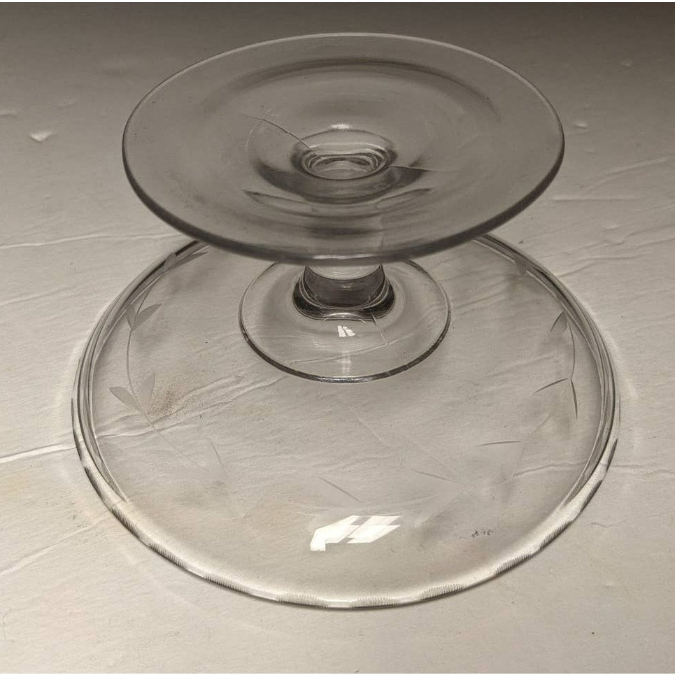 Individual Cupcake Stand Mini Cake Stand 5"dia Molded Clear Glass Etched Leaves
