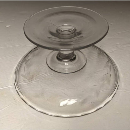 Individual Cupcake Stand Mini Cake Stand 5"dia Molded Clear Glass Etched Leaves