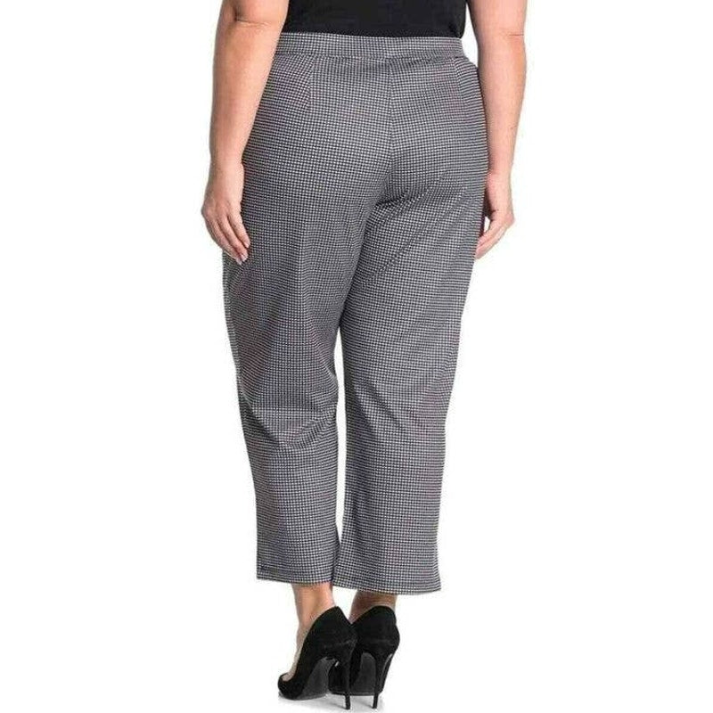 Sanctuary Pull On Flat Front Stretch Crop Pants Plus Sz 3X Black Mini Check NWT