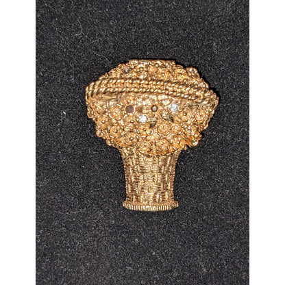 AVON Vintage Perfume Locket Brooch Rhinestone Stone Encrusted Floral Basket Pin