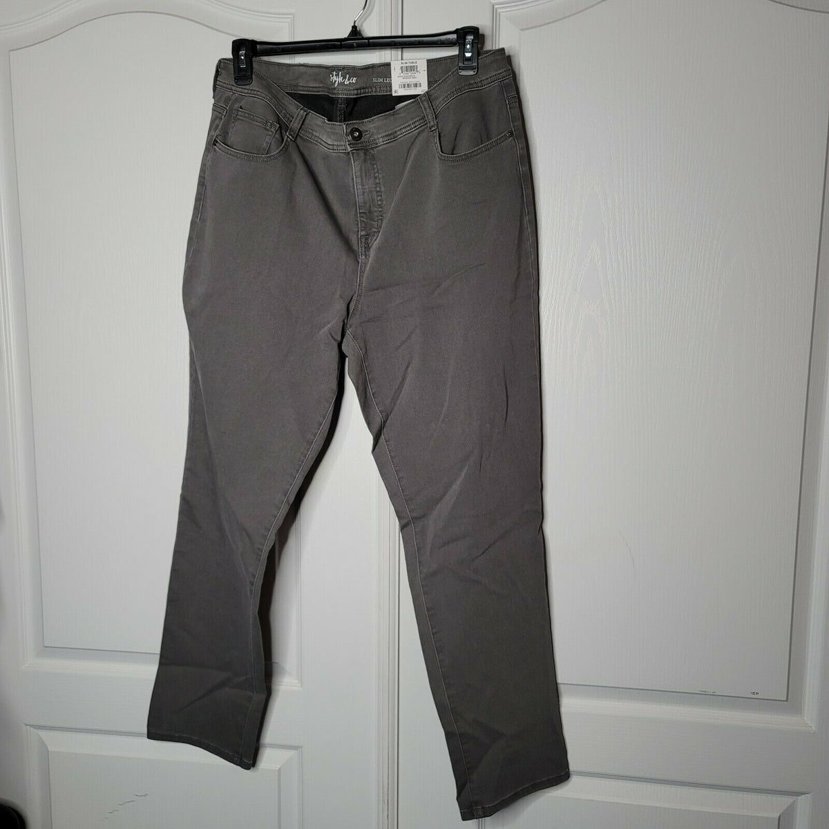 Style & Co Slim-Leg Jeans High Rise Tummy-Control Panel Pockets Gray Size 24W