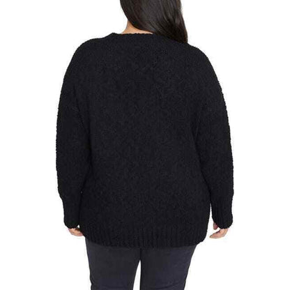Sanctuary Popcorn Pullover Knit Sweater Crew Neck Long Sleeve Black Size 1X