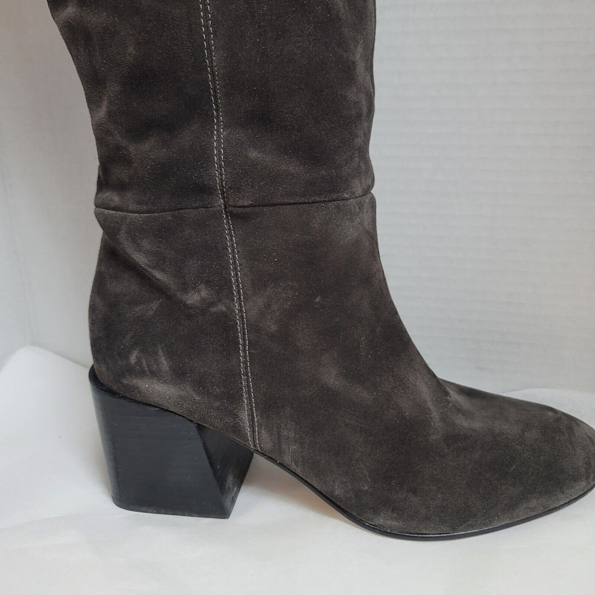Via Spiga Tall Dark Gray boots Size 10 desi Block Heel Concrete Pull Up Suede