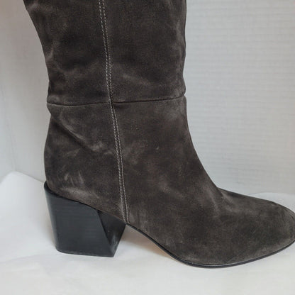 Via Spiga Tall Dark Gray boots Size 10 desi Block Heel Concrete Pull Up Suede